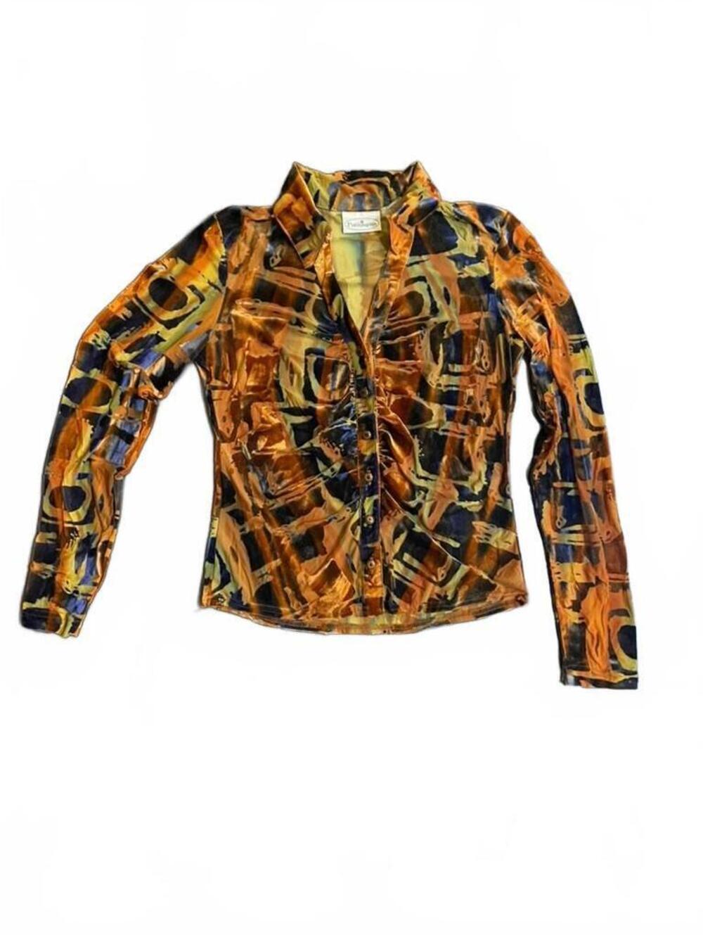 Patchington Abstract Pattern Velvet Button-Up Shirt Small